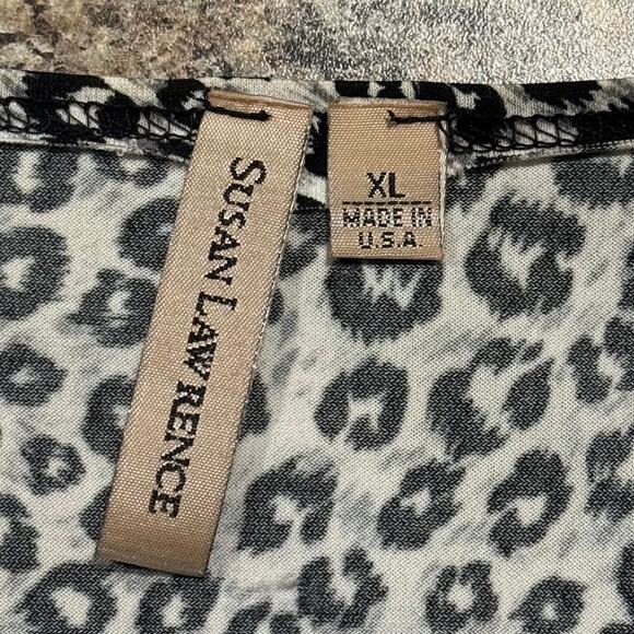 Susan Lawrence Top Leopard Y2K Retro boho Safari Statement Animal Black White XL - Picture 3 of 6